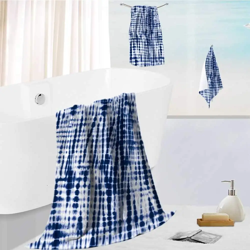 Analisahome 3 Piece Bath Body Plush Shower Towel Wrap Spa Set indigo blue tie dye textile pattern editable vector seamless pattern repeat Bath Body Sponge