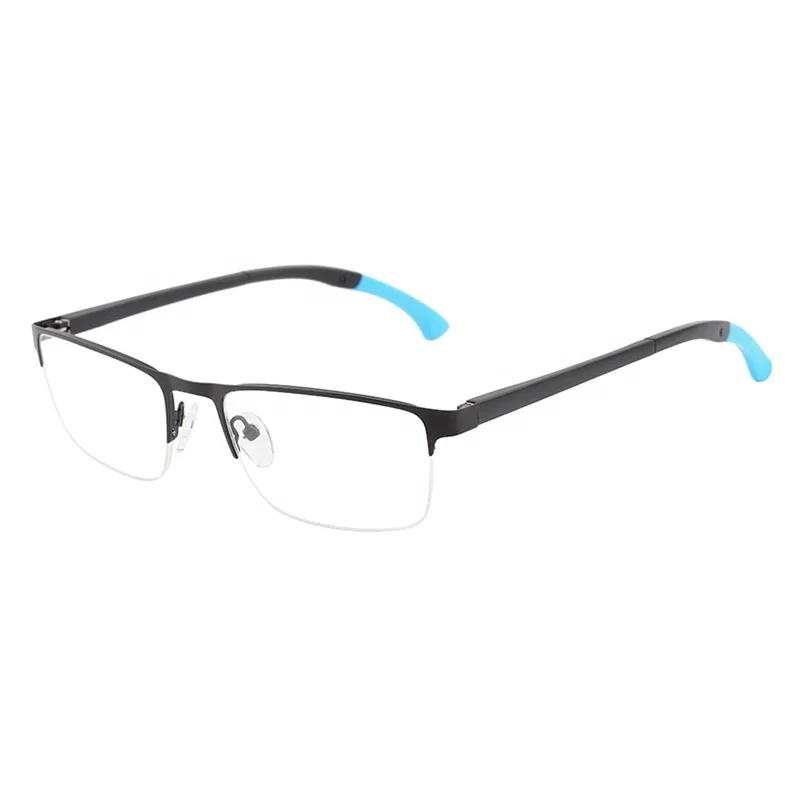 

China Optical Frame Glasses Manufacture Half Rim Eye Glasses Frame, C1a m.black with blue temple