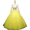 Western Style Homecoming Dress See Through Long Sleeves O-neck Ball Gown Quinceanera Dress Bright Yellow Women's Prom Dress