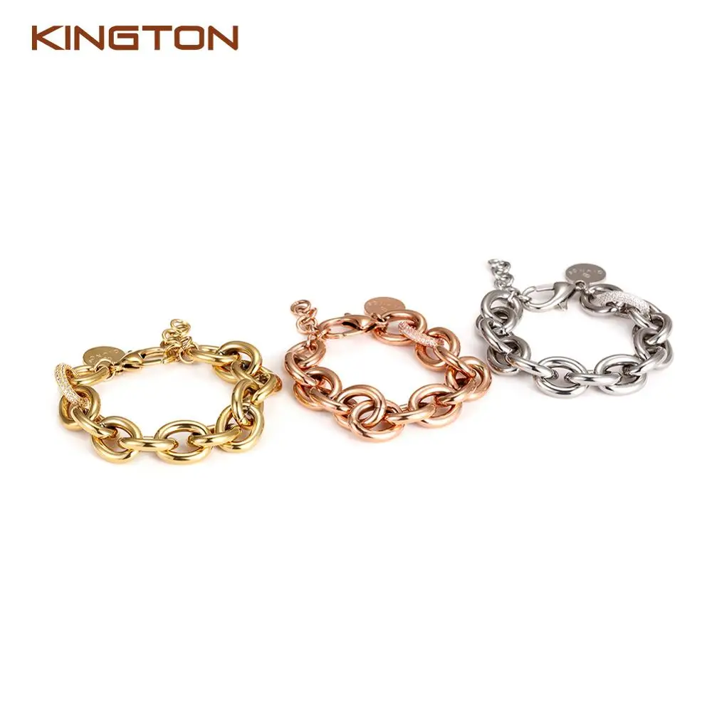 

Fancy big chain lobster gold clasp bracelet for girls, Gold;rose gold and silver