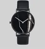 marble stone watch face stainless steel watch case black genuine leather fashion watch