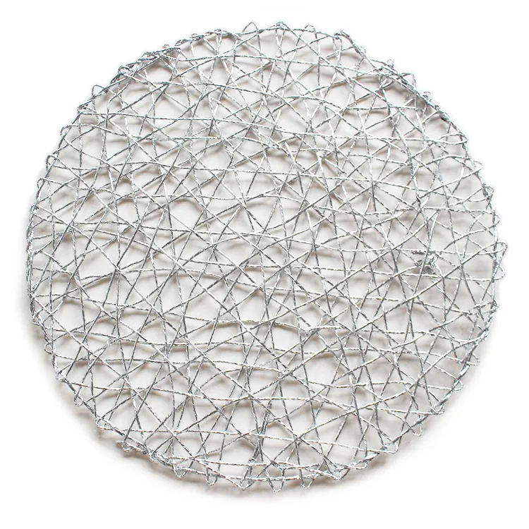 Modern Design Dining Table Decoration Metallic Silver Paper Rope Straw Round Placemat,Silver