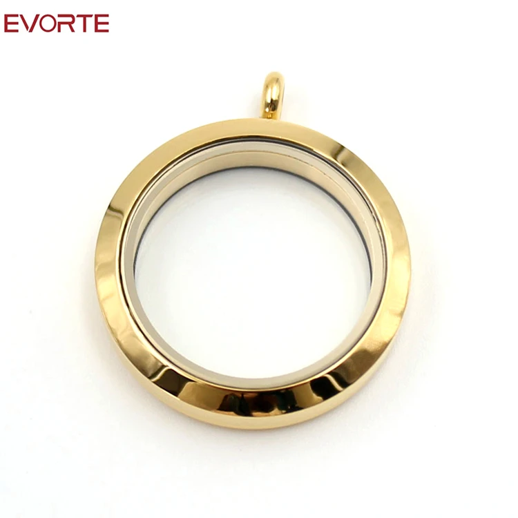 

Stainless Steel Gold Plated Magnetic Round Glass Floating Locket Pendants for Necklace