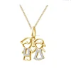 Son Daughter Two Kids Twins Family 14k Gold Over Stainless Steel Silver With Diamond Pendant Necklace