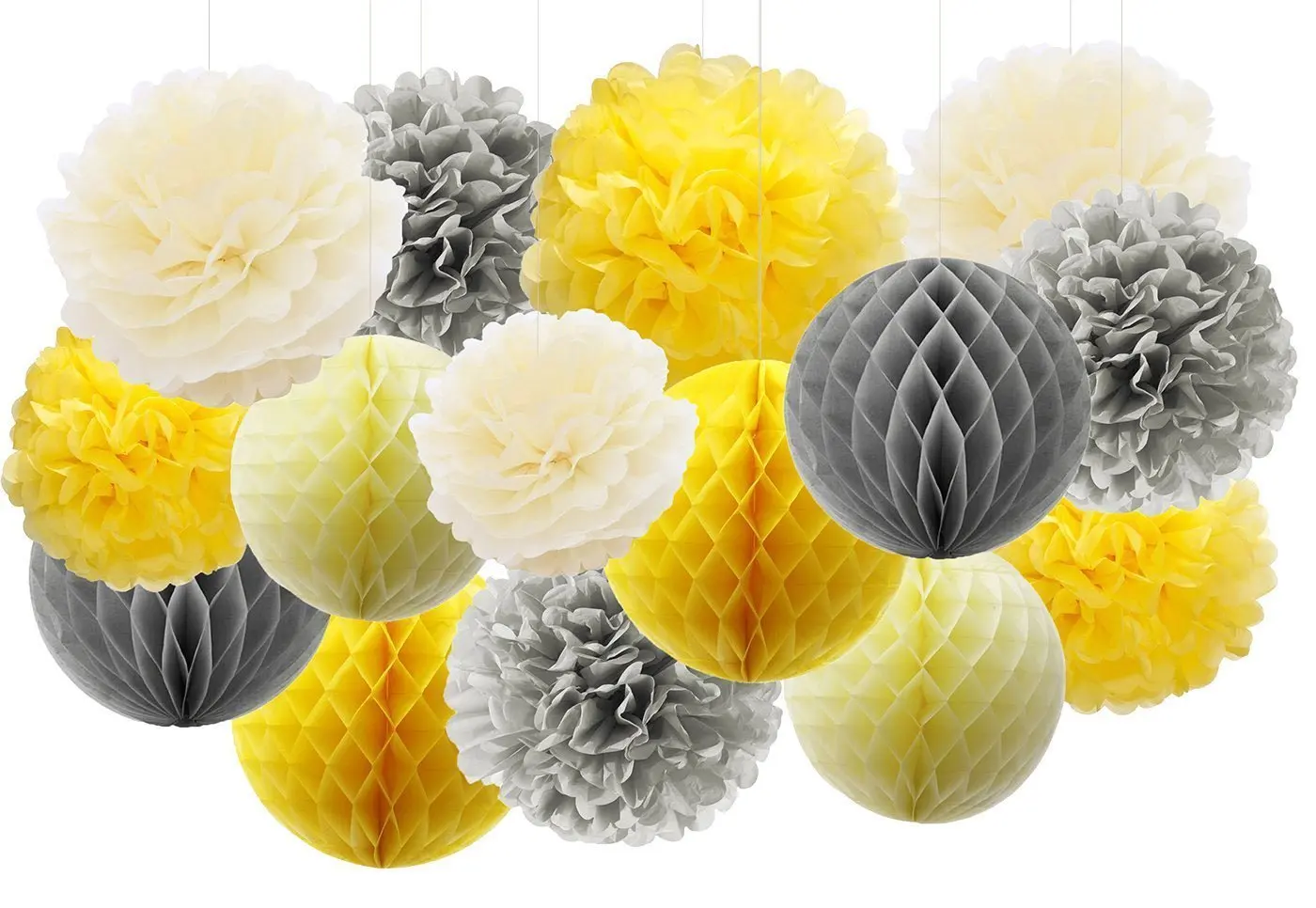 Buy Furuix 15pcs Yellow Grey Elephant Baby Shower Decorations Tissue Paper Pom Pom Tissue Paper Honeycomb Balls Paper Lanterns For Bridal Shower Birthday Decorations You Are My Sunshine Party Decor In Cheap