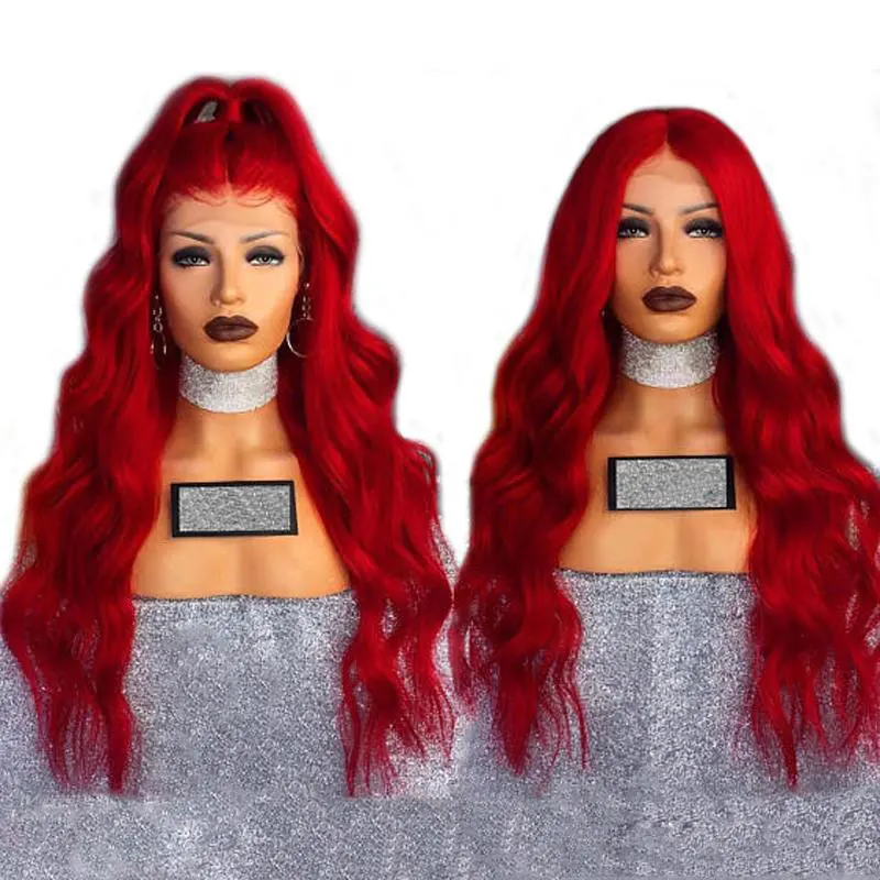 

Wholesale 10a 24 inch long red body wave rainbow raw virgin human hair brazilian hair transparent front lace wigs