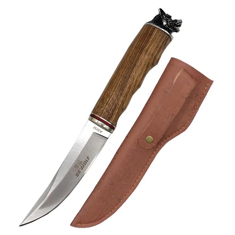 

Steel wolf head hunting knifes survival outdoor knife, Brown