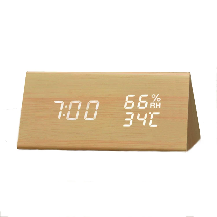 Wooden Digital Triangle Modern Design alarm clock