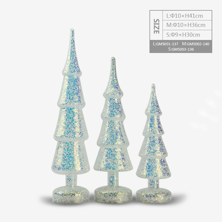 set 3 blown led christmas glass tree with glitters inisde factory direct sale details