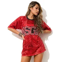 

10957#New Summer Loose Women's Sequins Tshirt Letter Leisure Tshirt Bar Club Clothing Loose dress short sleeved Tshirt