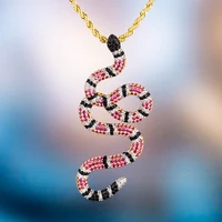 

KRKC&CO Animal Pendant 14K Gold Twisted Coral Snake Diamond 5A CZ Multicolored Iced Out Pendant