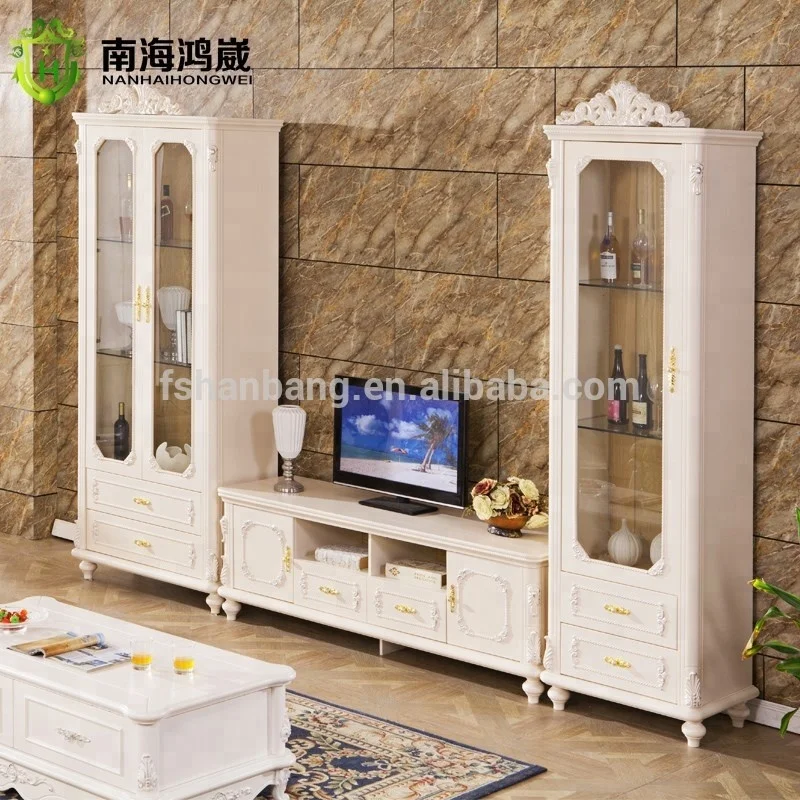 Classical Baroque Style Design One Two Doors Living Room Wood Tv