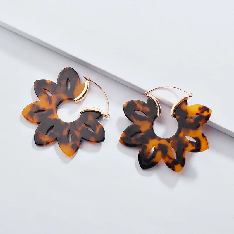 

New fashion cellulose acetate earrings yellow leopard flower acrylic earrings charm, As pictures