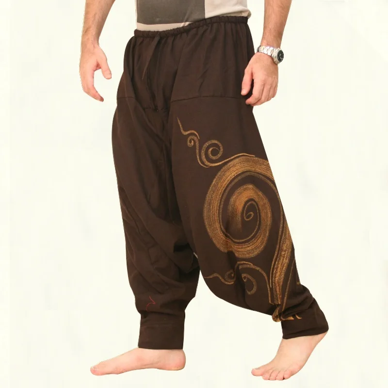 

Plus Size Men Fashion Harem Pants Summer Baggy Aladdin Hippie Yoga Pants, Black;brown navy