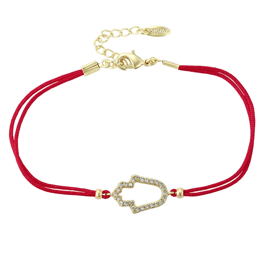 

75645 xuping red rope hamsa handmade gold jhumka bracelet 14K real gold plated wholesale accessories boho jewelry, 14k gold color