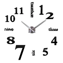 Home decorations big silverl wall clock Modern design large decorative designer wall sticker watch wall hours W015S