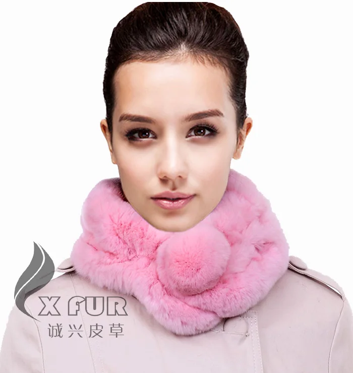 

CX-S-15A Pink Winter Decoration Genuine Rabbit Scarf Rex Fur Custom Scarf