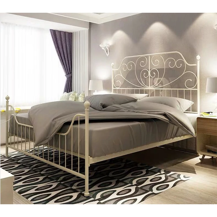 NEW Elegant Design Wrought Iron Metal Bed with King size Cream color for Bedroom DB-926