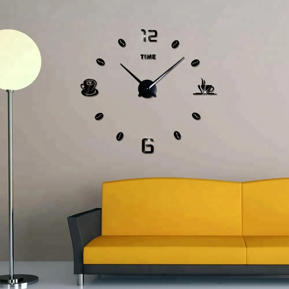 

Luxury cheap decorative DIY modern simple round acrylic coffee bar design wall clock, Black,silver gold