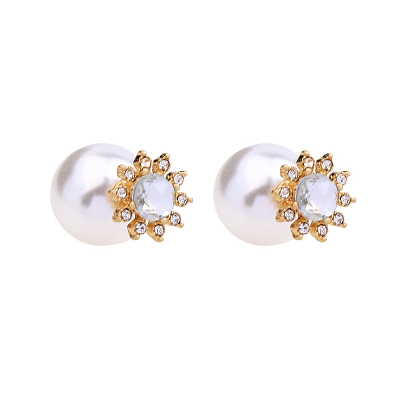 

ed00978b Wholesale 18k Gold Plated Crystal Flower Jewelry Classic Fashion Women Pearl Earrings Stud