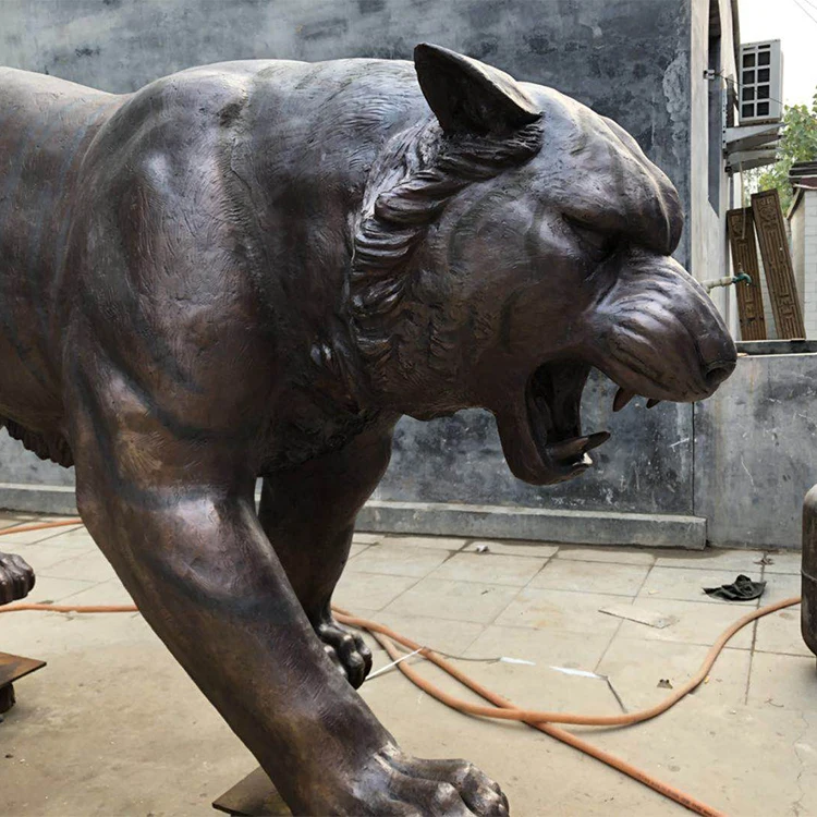 Large Outdoor Animal Black Life Size Brass Bronze Tiger Statue