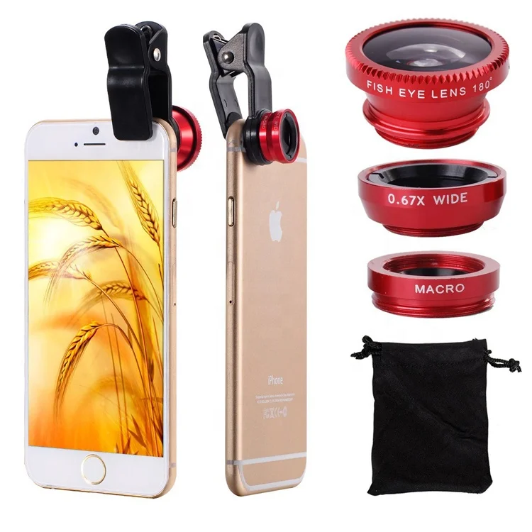 

Mini 3 in 1 mobile Phone zoom Lens Super Fisheye camera Wide Angle Macro Lens for smartphone, Black , silver ,red,gold,blue