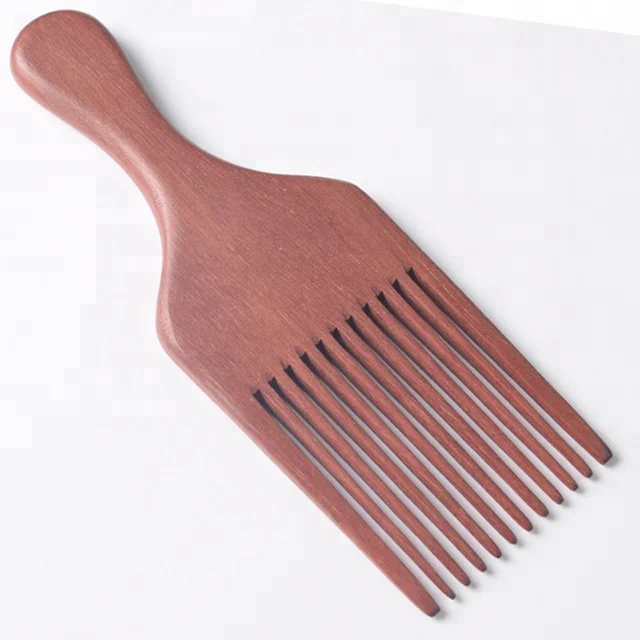 

2018 Newest Wholesale Personalized Logo Red Sandalwood Afro Hair Detangling Wood Pick Comb, Customised