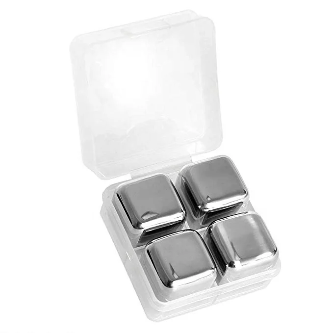 

Factory Price Reusable Gold Square Stainless Steel Ice Cube Cubes Wine Whiskey Cooler, Stainless steel color