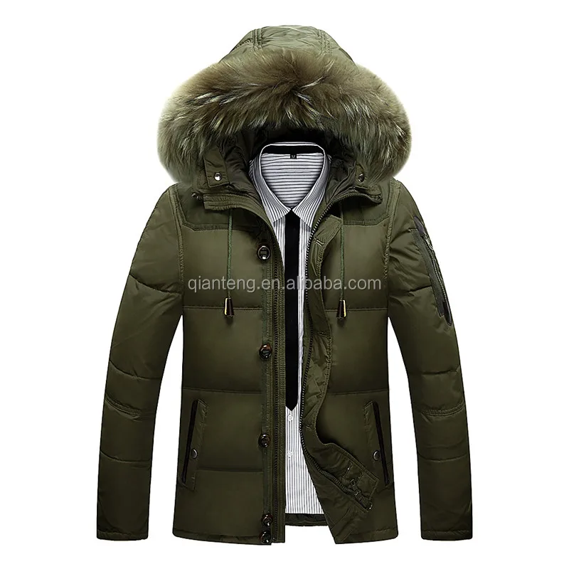 
Man Running Grey White Canada Japanese Duck Goose Down Jacket Coat Parka Clothes Men With Detachable Fur Hood 