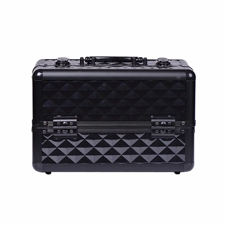 

Make Up Box Custom Brand Lockable Cosmetic Makeup Carry Organizer Aluminum Travel Train Case, Black