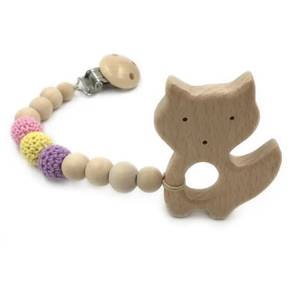 

Wholesales Baby DIY Pacifier Chain Non-toxic Soother Infant Pacifier Holder Crochet Beads Wood Animal Teether Toys