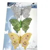 Large Sage Green Glitter Butterfly with Wired Organza Gem Wings
