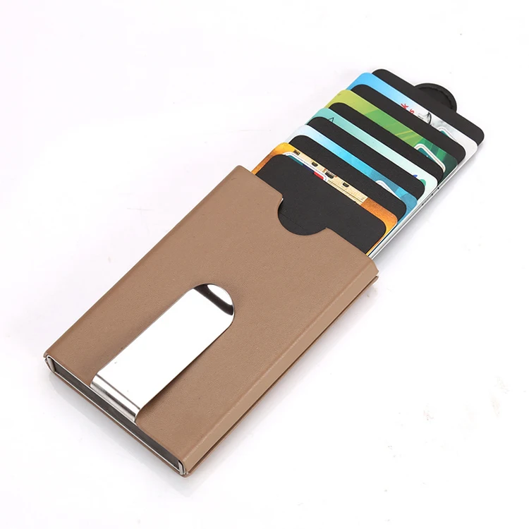 

New RFID blocking pu leather pull up Slim Metal card holder wallet money clip, Black,red,brown,coffee,apricot
