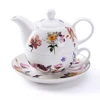 Wholesale antique design heat resistant porcelain stacking tea set for one with saucer