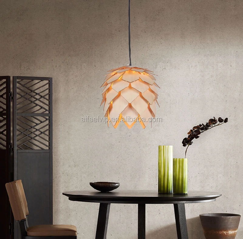 Home decorative pine cone shape nature timber pendant light for living room or dining room