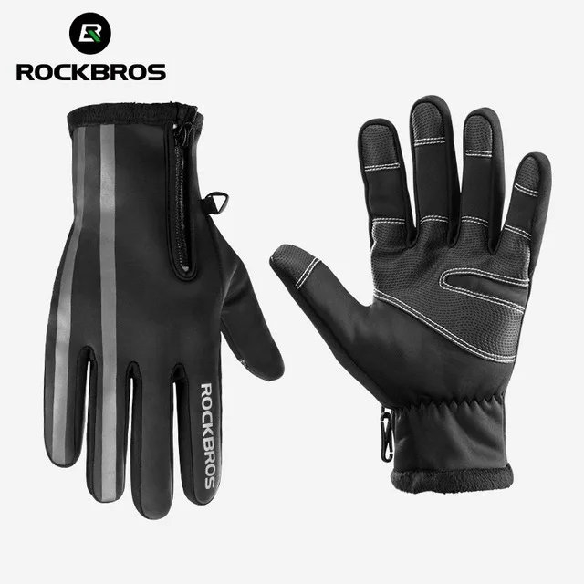 

ROCKBROS Cycling Mitten Equipment Winter Touch Screen Bicycle Anti-slip Warm Rainproof Windproof Thermal Full Finger Bike Gloves, Black gray