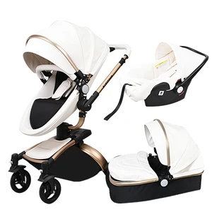 3 in 1 baby stroller foldable  with the baby carrier baby pram high quality aluminium alloy frame leather material Free ship