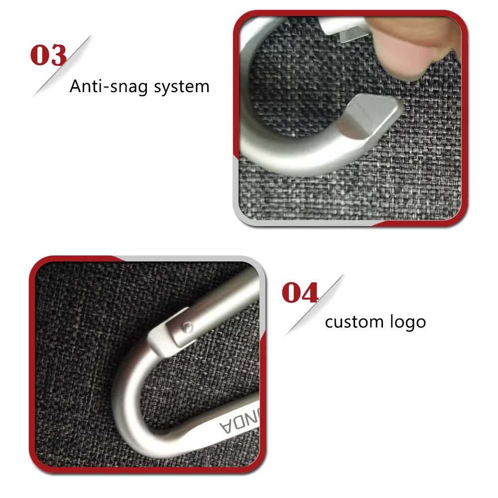 Wholesale Promotional Aluminum Climbing Carabiner Matte Black Sliver Flat Carabiner Logo Customized