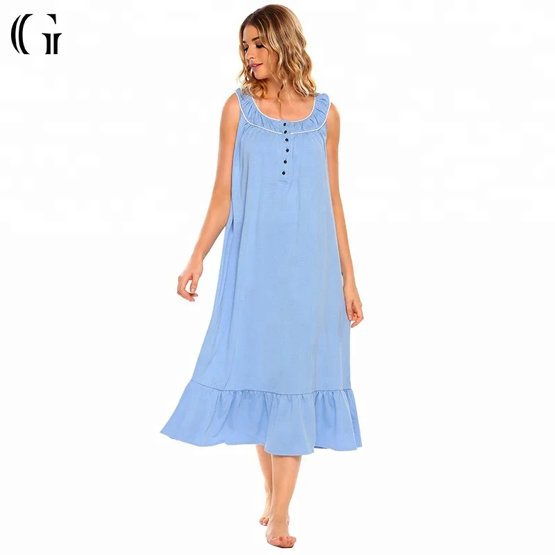Cotton Blue Sleeveless Full Length Nightgowns Buy Full Length