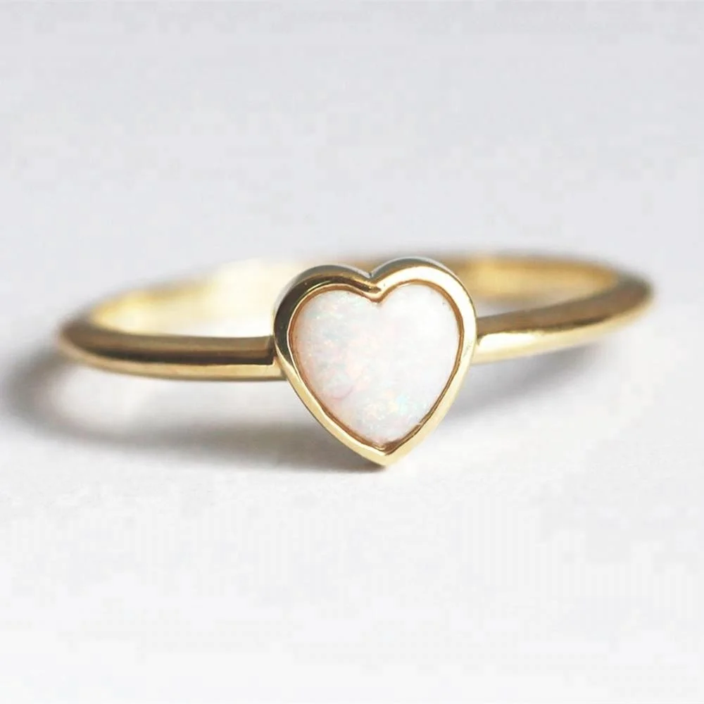 

Heart shaped Opal Ring Gold Plated Sterling Silver Dainty Rings Jewelry Cute Birthday Gift for Ladies