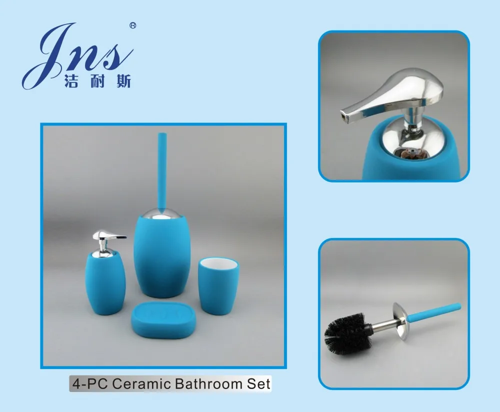 Simple design blue round ceramic bath set