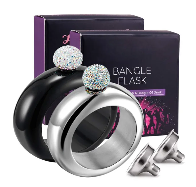 

Wine Alcohol Liquor Whiskey Stainless Steel Bracelet Flask, As picture