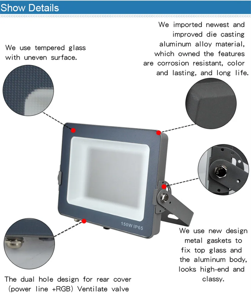 Outdoor IP67 Waterproof aluminum 200W led flood lamp light housing