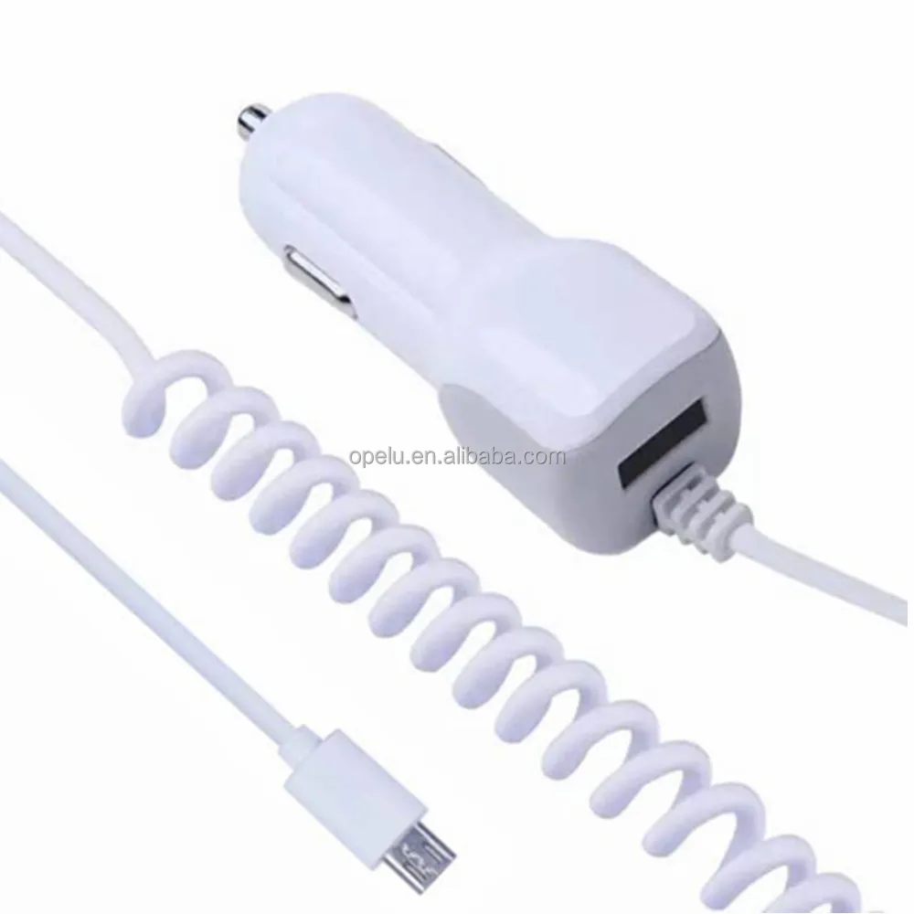 

Wholesale Mobile Phone Accessories Micro Usb Fast Spring Car Usb Charger With Cable, White