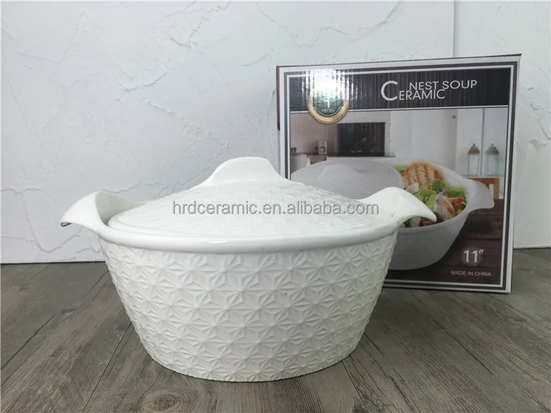 
Wholesale White ceramic soup pot ceramic bowl with Lid for daily use 