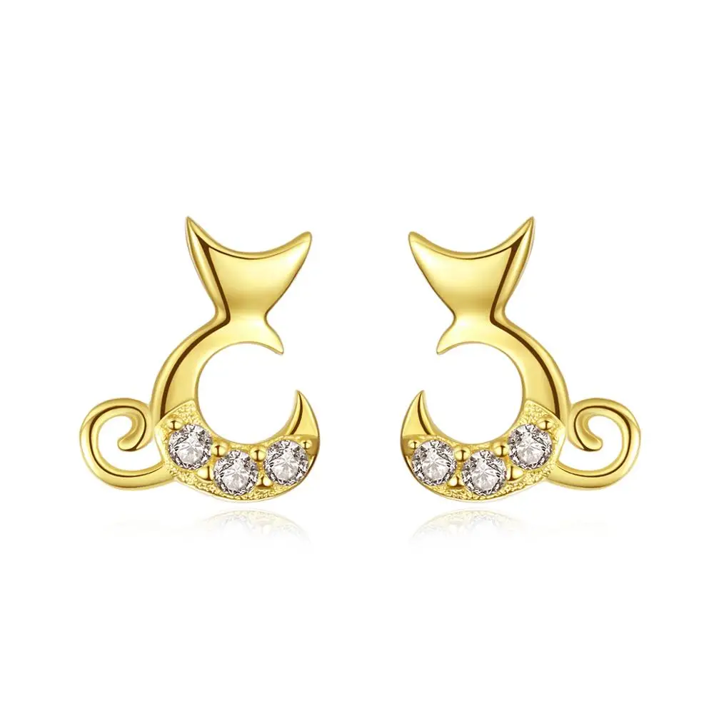 

CZCITY 2019 New Design 14K Solid Gold Diamond Paved Stud Cat Earrings