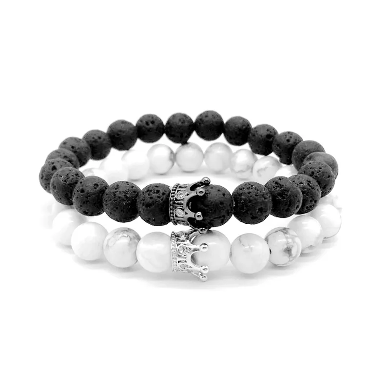 

Ali Baba Crown Black And White Bead Bracelet Men And Women, As picture