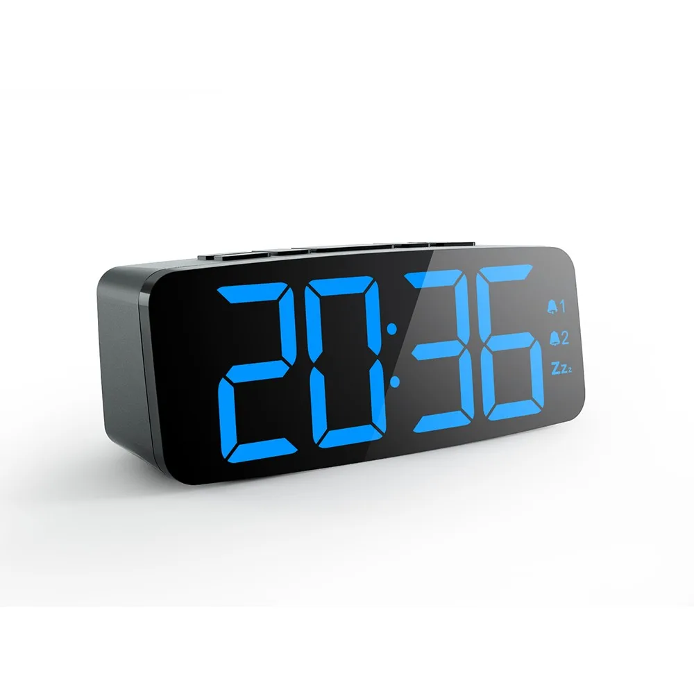 

Auto Time Set Alarm Clock With Dual USB Port For Phone Charger , Snooze,Dimmer - Digital LED Clock With Battery Backup