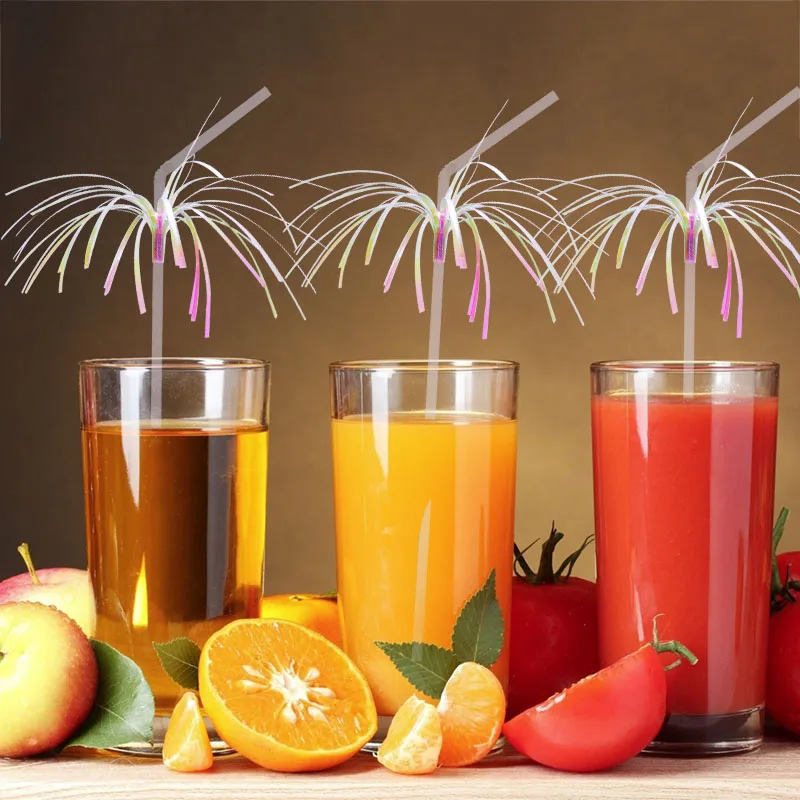

12pcs Iridescent Firework Flexible bendable Drinking Straws Creative Wedding Party Supplies Decoration Plastic Clear Straw618049