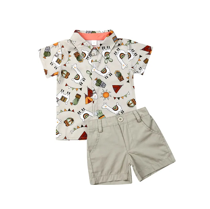 Lovely Baby Clothing Sets with Alpaca Patten Short Sleeves Shirt+Shorts 2Pieces Baby Summer Wear